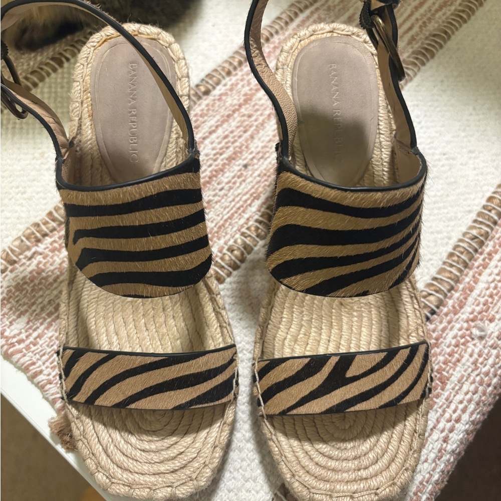 Banana Republic Women's calf hair Zebra Print wedge heeled espadrille Sandals